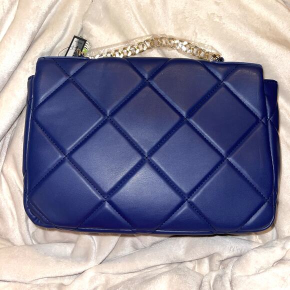 Badgley Mischka Quilted Crossbody Flap Bag Navy Blue New With Tags - Picture 5 of 12